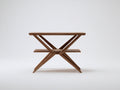 Console 140×38×78 cm - bois brun finition noyer - piètement croisé avec tablette pour chambre