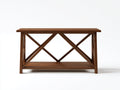 Console 140×38×80 cm - bois de noyer brun - double croisillon et tablette basse pour chambre à coucher