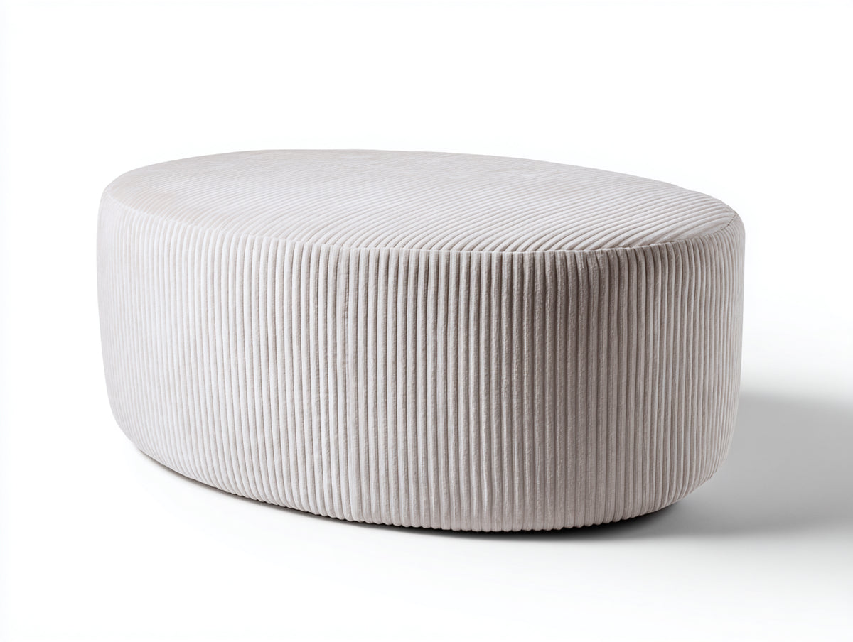 Tabouret 92×66×38 cm - velours côtelé écru - forme rectangulaire arrondie et assise large pour chambre