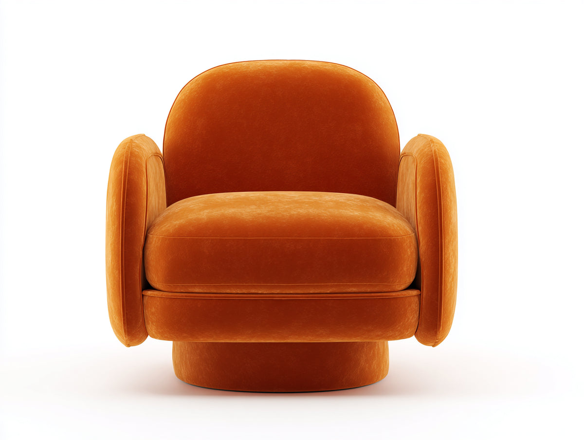 Fauteuil rembourré 92×86×78 cm - velours orange safran - base centrale pour salon