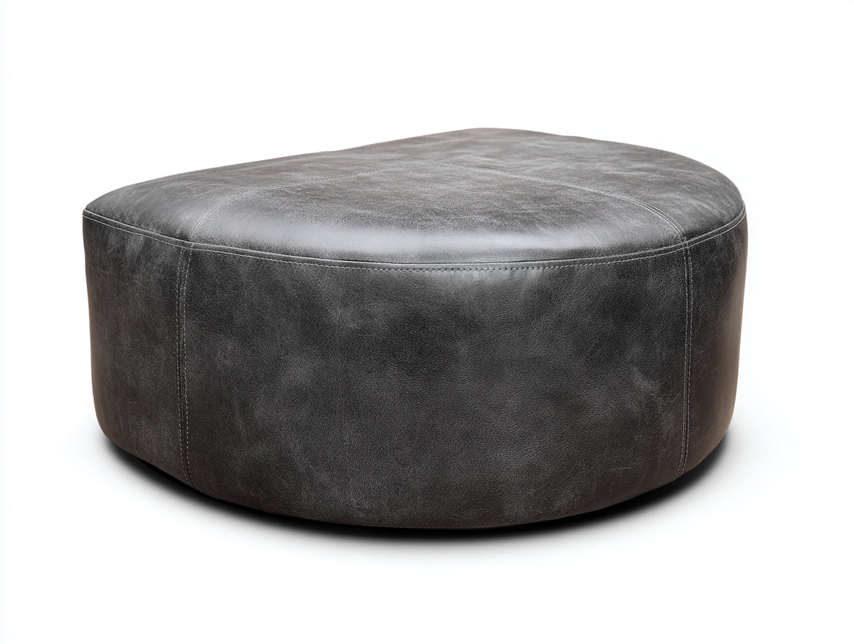 Tabouret ottoman en cuir 90×78×42 cm - gris anthracite - forme arrondie rembourrée pour chambre à coucher
