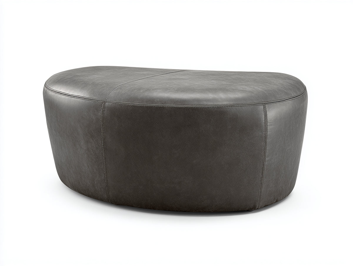 Tabouret 96×62×40 cm - cuir gris - forme ovale et assise généreuse pour chambre