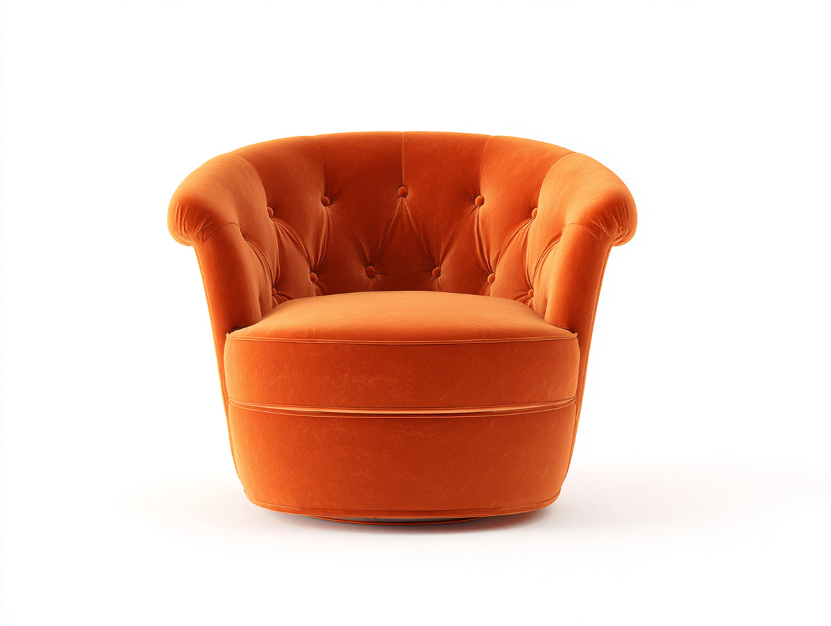 Fauteuil capitonné 88×82×76 cm - velours orange - assise enveloppante pour salon