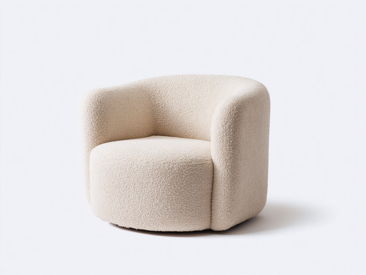 Fauteuil 82×78×76 cm - tissu bouclé beige clair - dossier enveloppant et accoudoirs arrondis pour salon