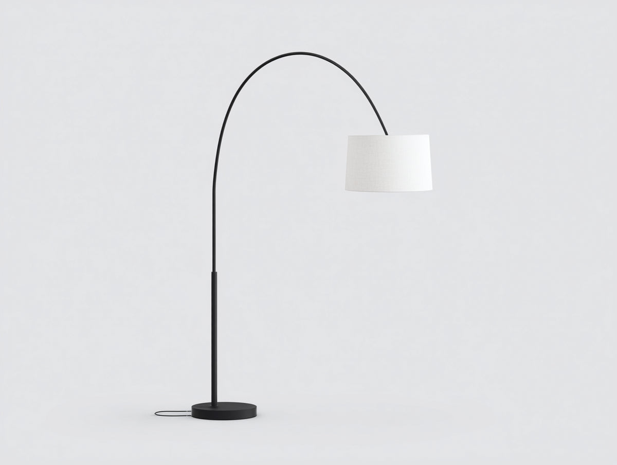 Lampe De Bureau sur pied arquée 110×35×205 cm - noir blanc avec abat-jour textile pour chambre à coucher