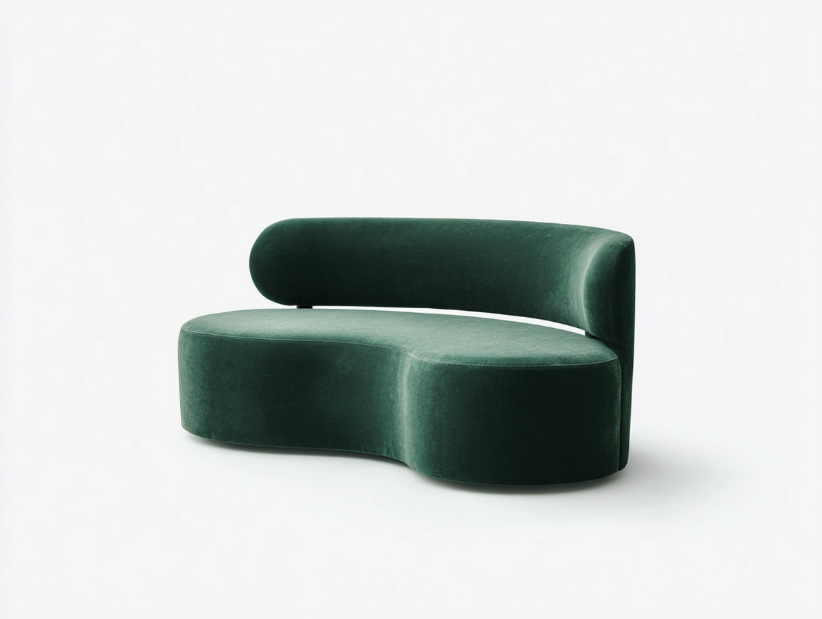 Tabouret banquette en velours 150×72×68 cm - vert foncé - assise courbe avec dossier enveloppant pour chambre à coucher