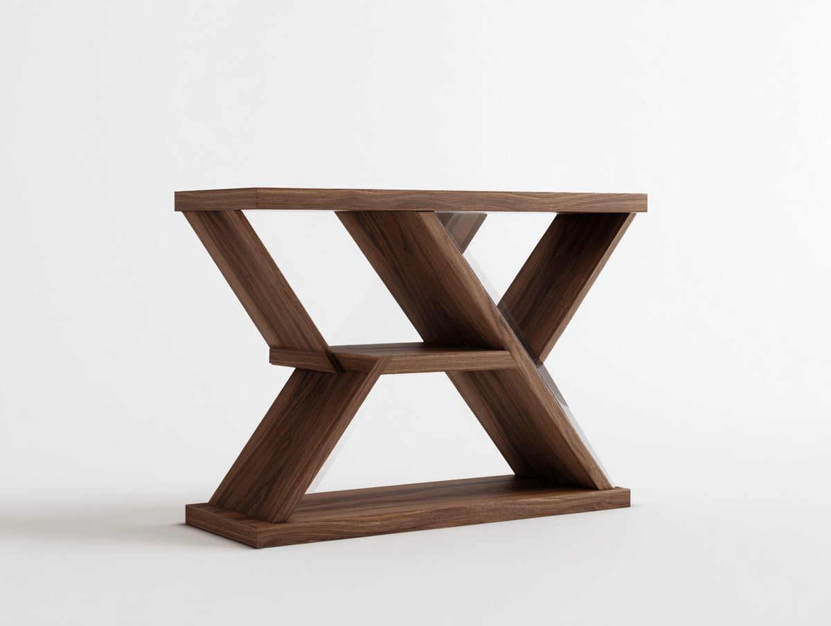 Console en bois effet noyer 120×38×78 cm - marron avec structure croisée et tablette basse pour chambre à coucher
