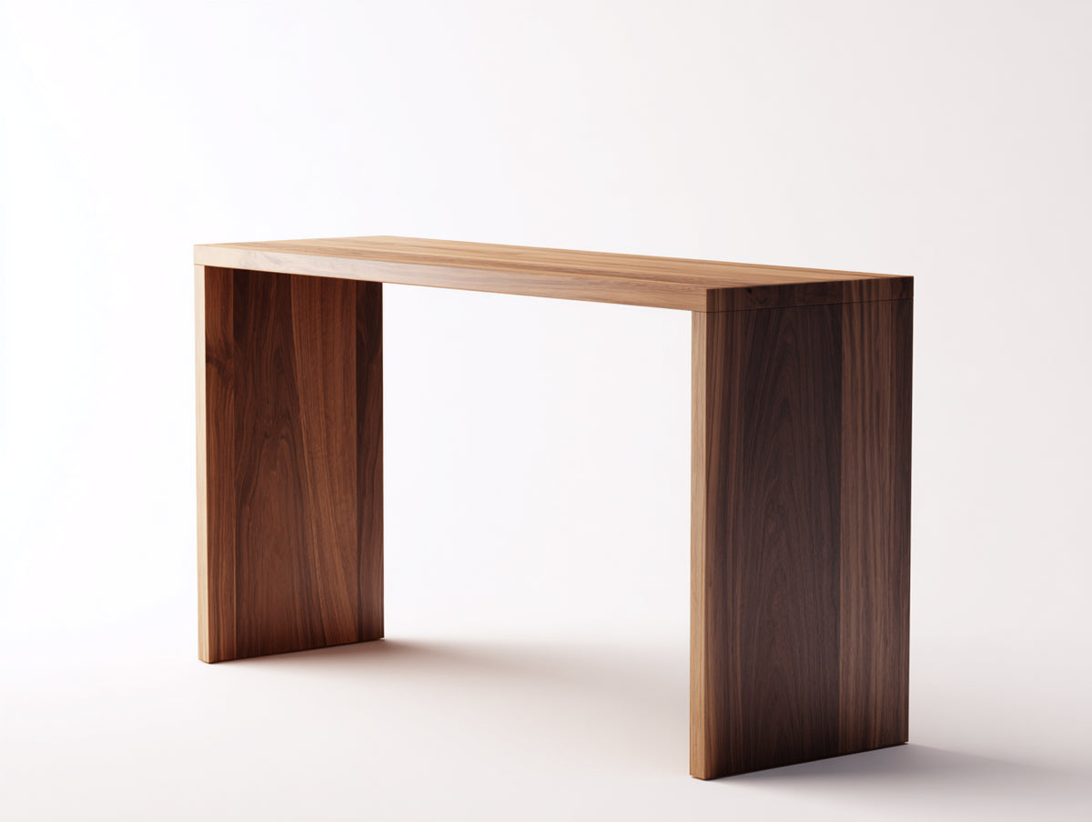 Console 145×36×80 cm - bois brun - structure en portique et plateau fin pour chambre