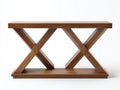 Console géométrique en bois 150×40×80 cm - marron chaud avec pieds en X et étagère inférieure pour chambre à coucher