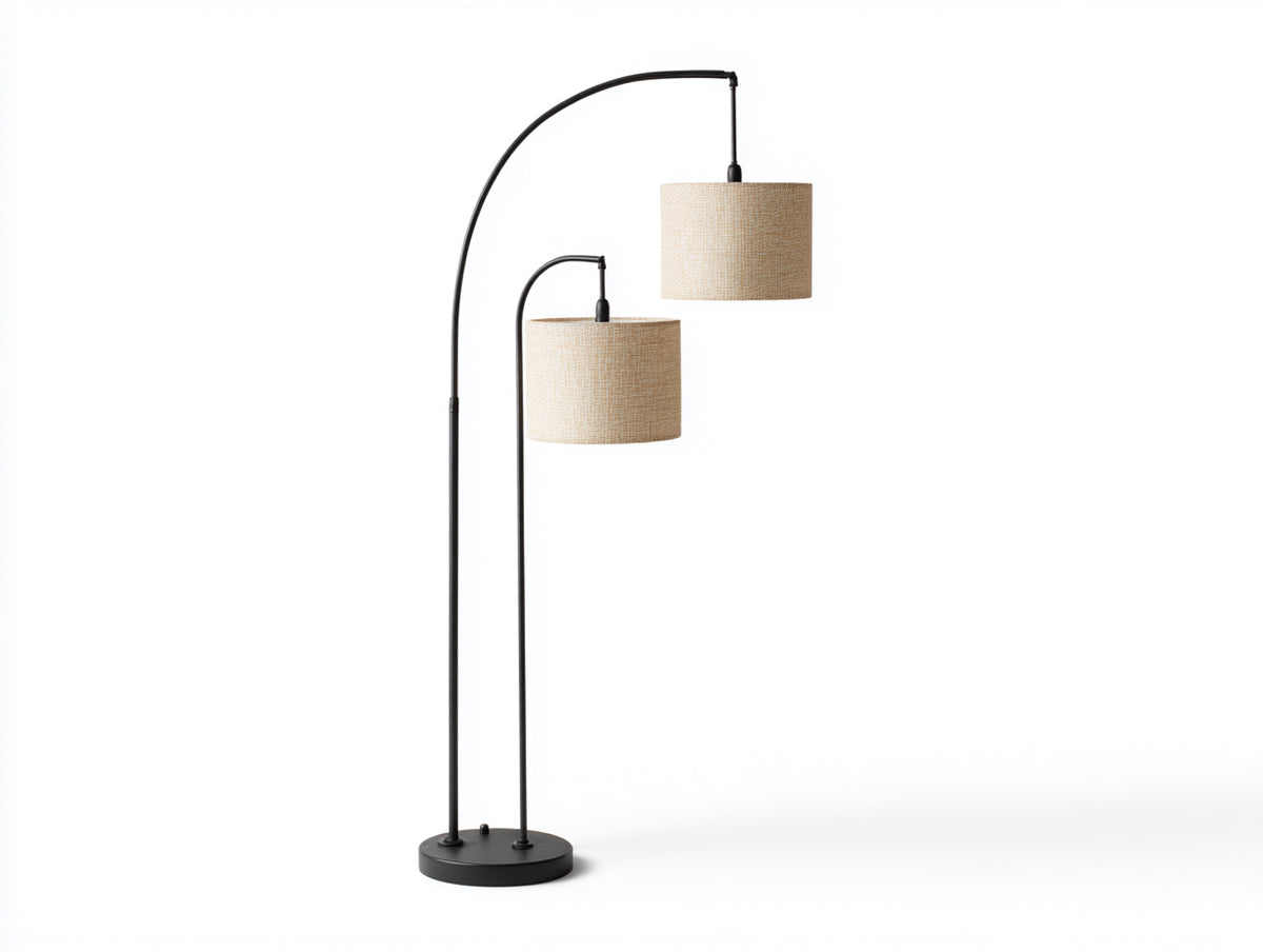 Lampe De Bureau à double arche 105×36×178 cm - noir beige avec abat-jour en tissu et base ronde pour chambre à coucher