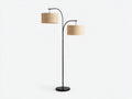 Lampe de bureau sur pied 105×45×180 cm - métal noir et fibres naturelles - double éclairage pour chambre à coucher