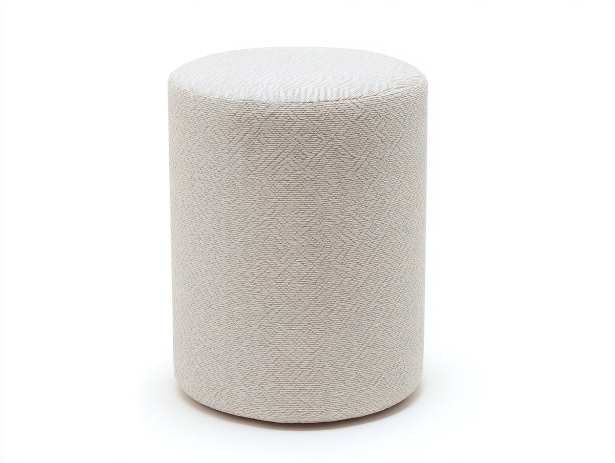 Tabouret 44×44×52 cm - tissu beige clair texturé - silhouette cylindrique et siège compact pour chambre