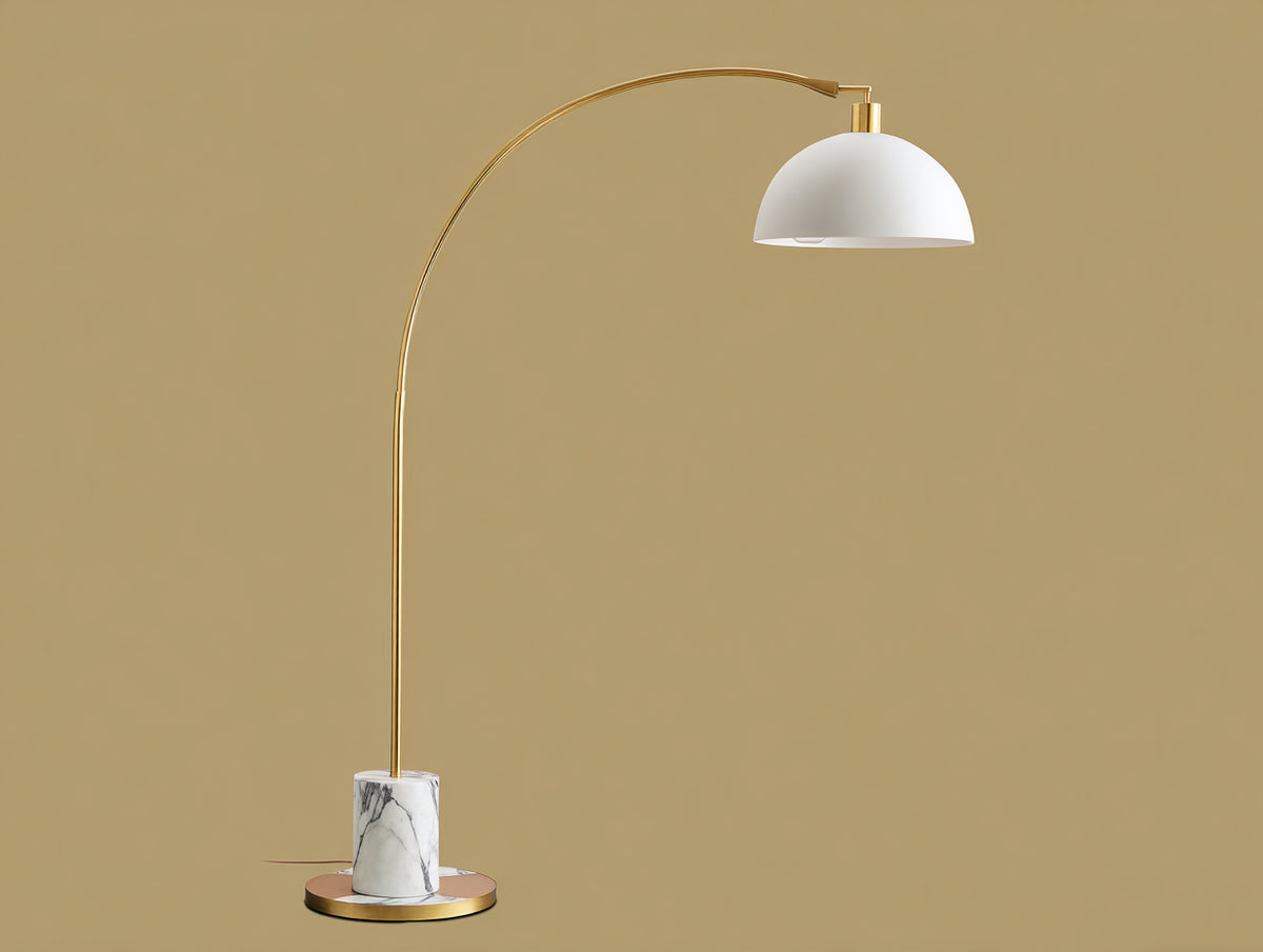 Lampe De Bureau arquée 120×35×190 cm - doré blanc avec abat-jour dôme et base effet marbre pour chambre à coucher