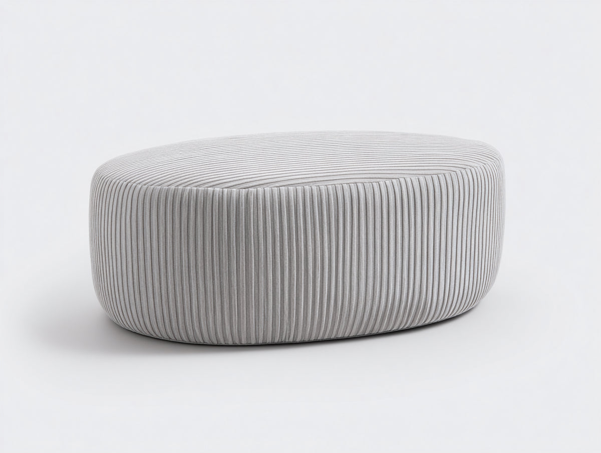 Tabouret 88×62×36 cm - velours côtelé gris clair - assise ovale et profil bas pour chambre