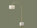 Lampe de bureau sur pied 105×34×176 cm - métal doré et base blanche - double arche avec abat-jour textile pour chambre