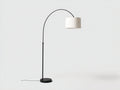 Lampe de bureau sur pied 125×40×190 cm - métal noir et textile blanc - grand bras arqué pour chambre à coucher