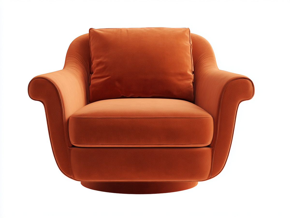 Fauteuil pivotant 104×92×82 cm - tissu orange terracotta - accoudoirs roulés pour salon