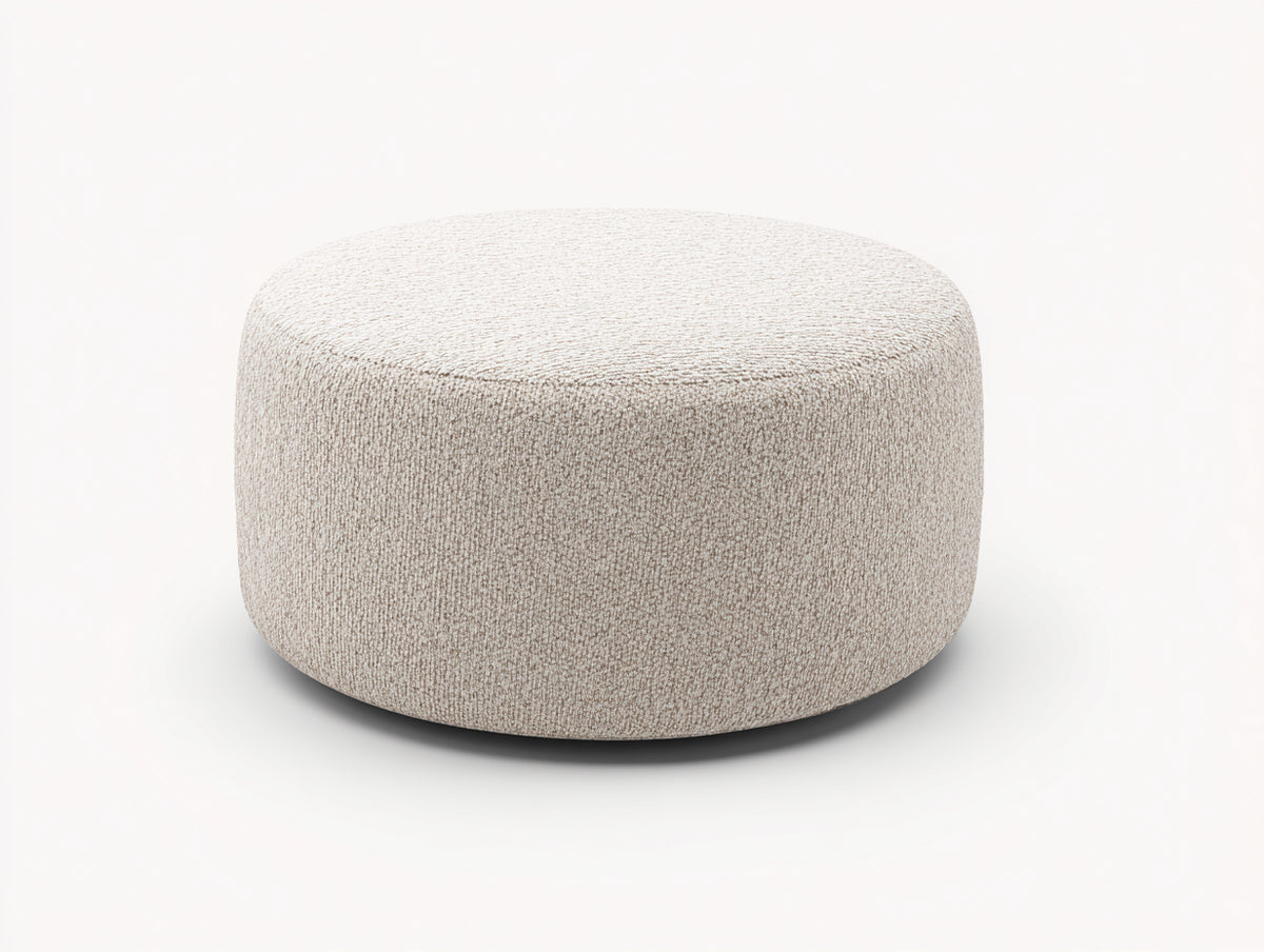 Tabouret rond 62×62×40 cm - tissu beige clair - assise bombée compacte pour chambre à coucher