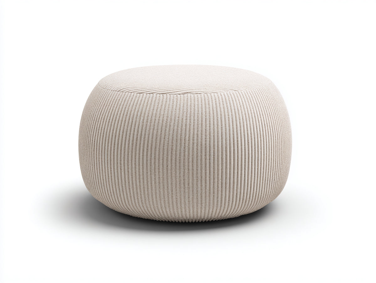 Tabouret rond en tissu côtelé 55×55×38 cm - ivoire - assise d'appoint compacte pour chambre à coucher